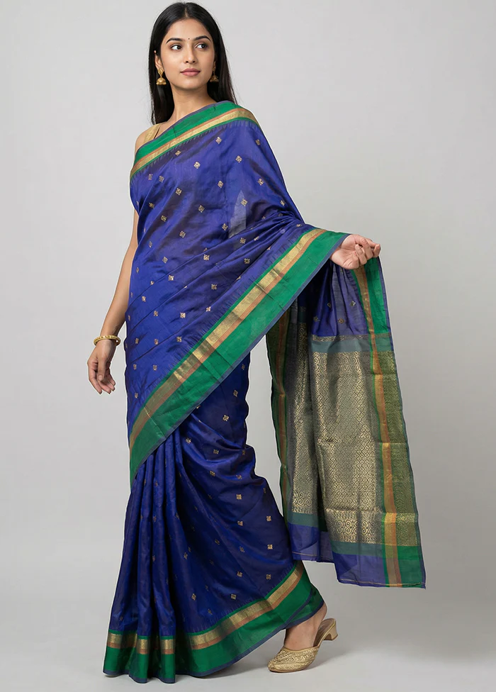 Blue Kanjivaram Silk Saree With Blouse Piece