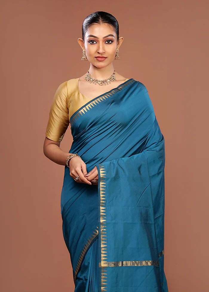 Blue Kanjivaram Silk Saree With Blouse Piece