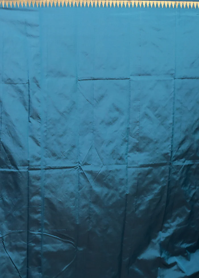 Blue Kanjivaram Silk Saree With Blouse Piece - Image 5