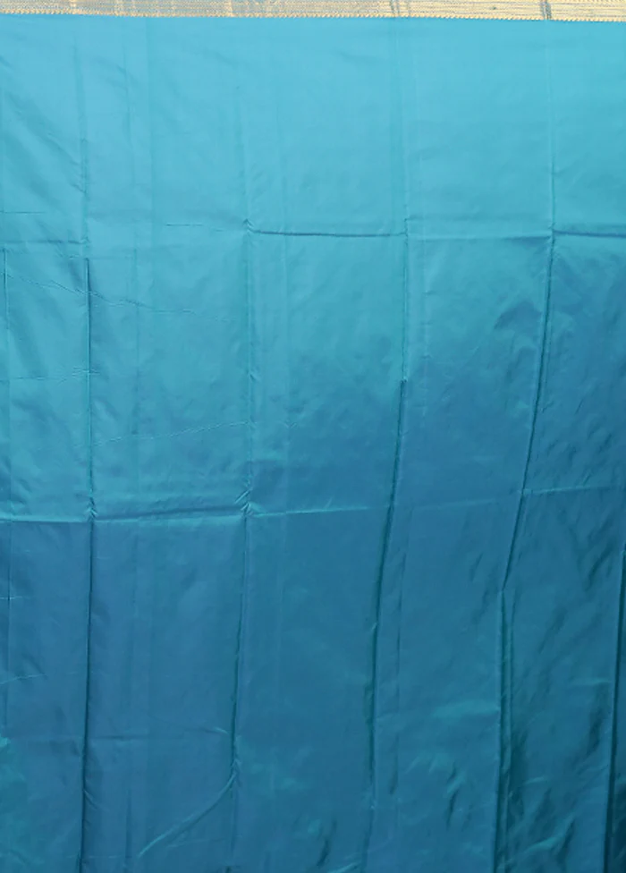 Blue Kanjivaram Silk Saree With Blouse Piece - Image 5