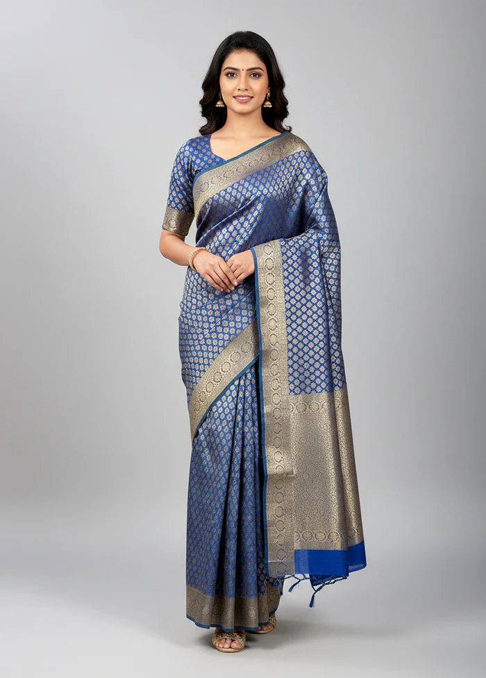 Blue Kanjivaram Silk Saree With Blouse Piece