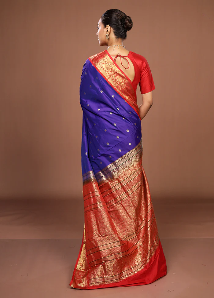 Purple Kanjivaram Silk Saree With Blouse Piece - Image 3