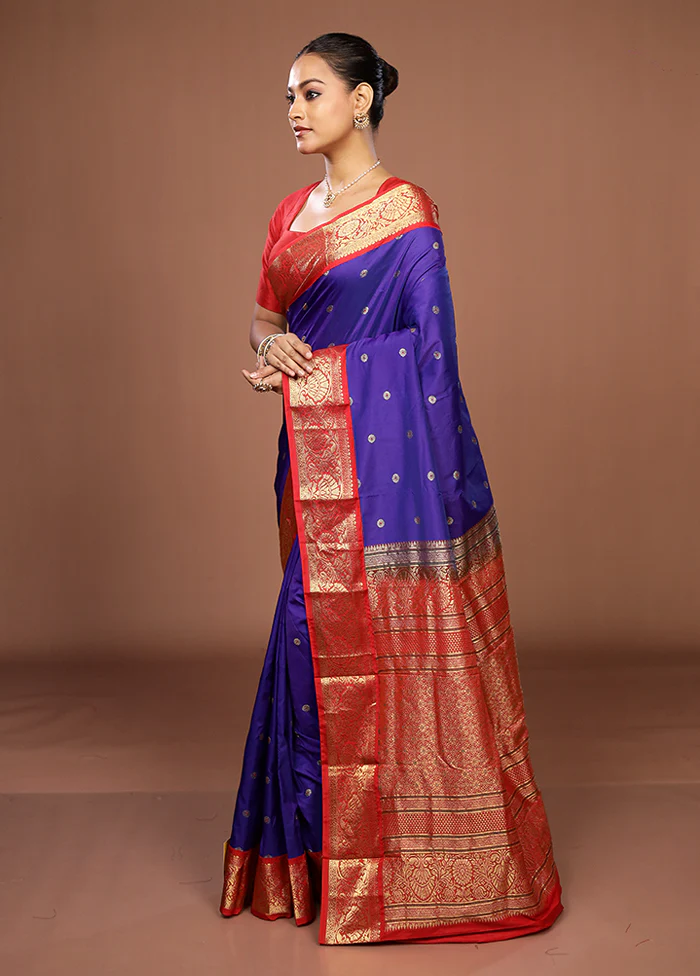 Purple Kanjivaram Silk Saree With Blouse Piece - Image 4