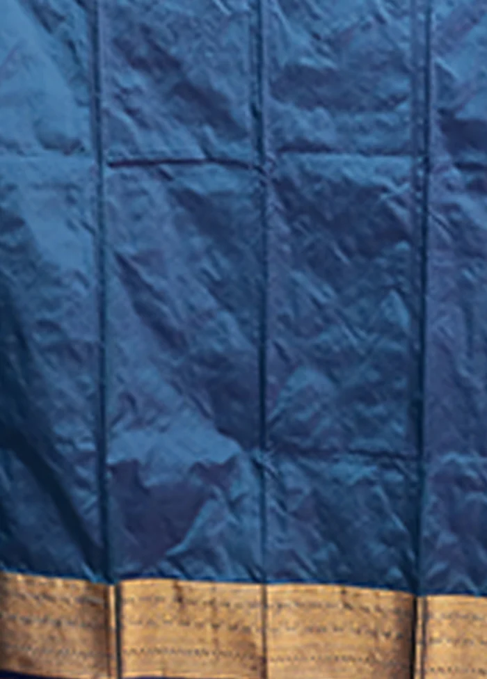 Blue Kanjivaram Silk Saree With Blouse Piece - Image 5