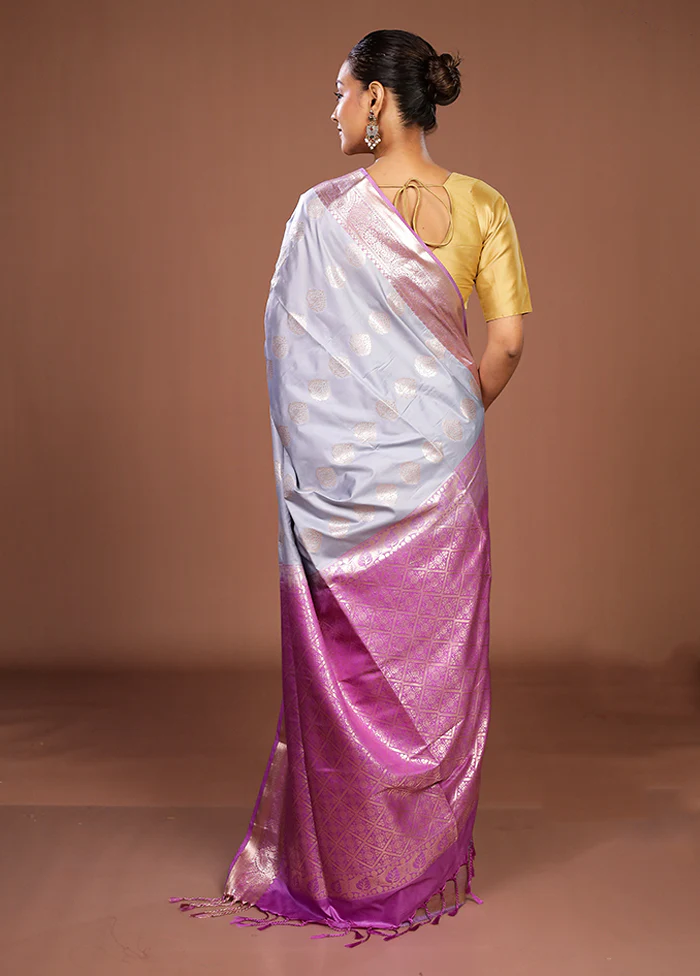 Blue Kanjivaram Silk Saree With Blouse Piece - Image 3