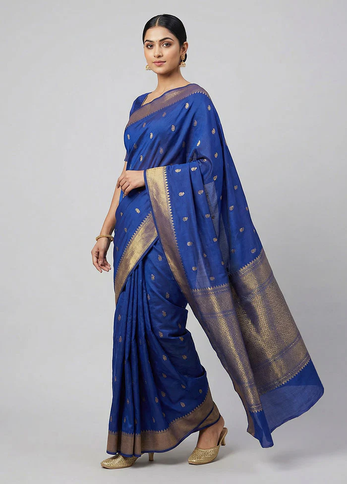 Blue Kanjivaram Silk Saree With Blouse Piece