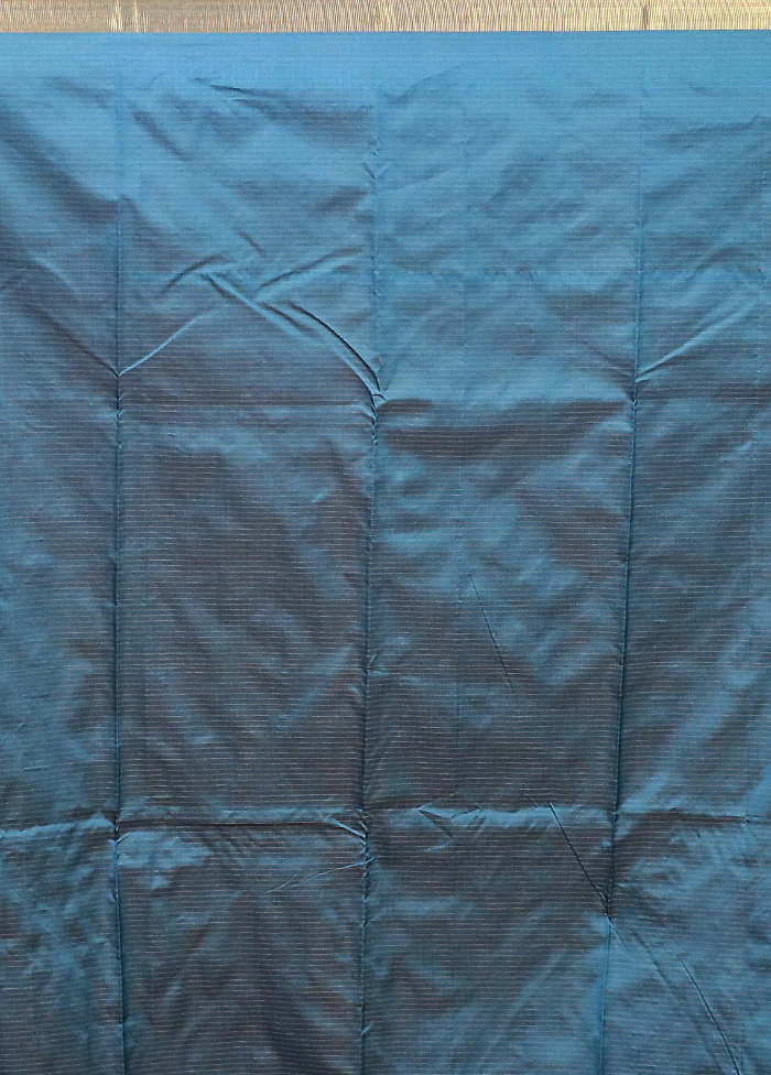 Blue Kanjivaram Silk Saree With Blouse Piece - Image 5