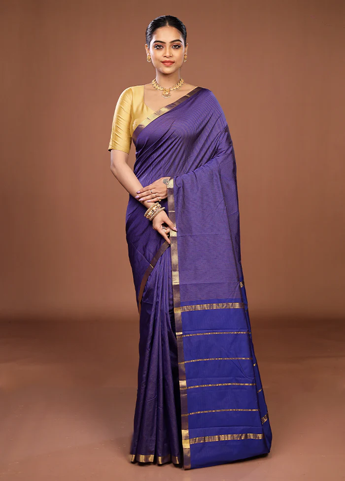 Purple Kanjivaram Silk Saree With Blouse Piece - Image 2