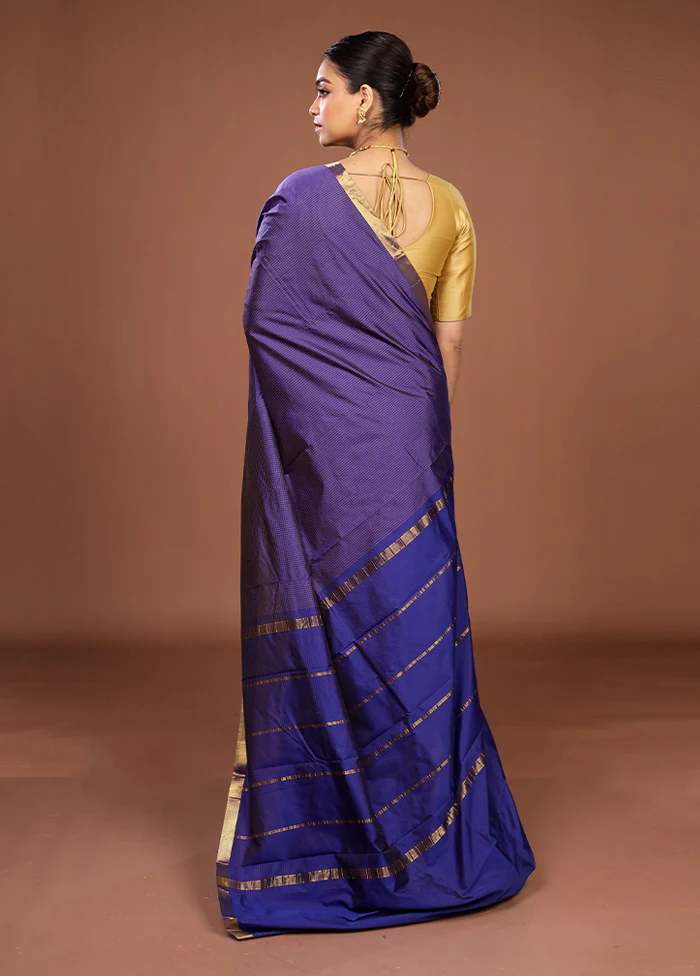 Purple Kanjivaram Silk Saree With Blouse Piece - Image 3