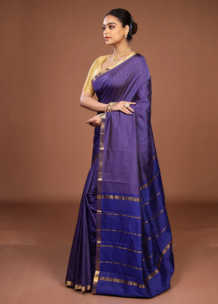 Purple Kanjivaram Silk Saree With Blouse Piece - Image 4