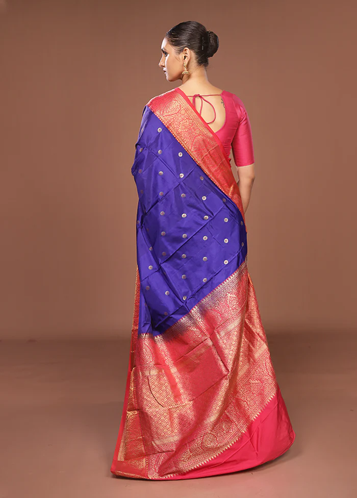 Blue Kanjivaram Silk Saree With Blouse Piece - Image 3