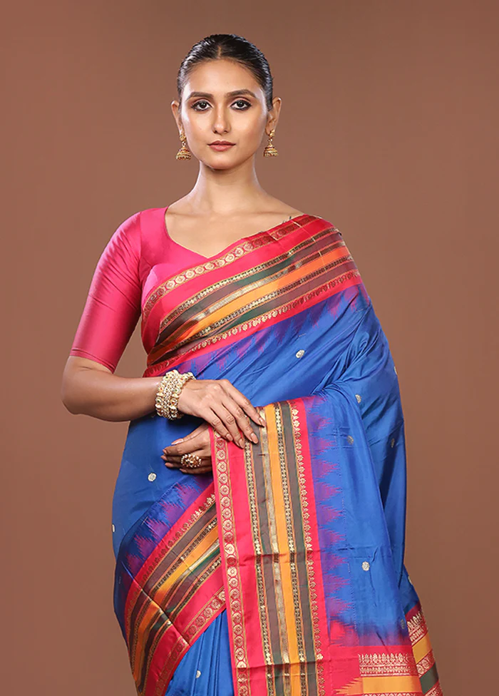 Blue Kanjivaram Silk Saree With Blouse Piece