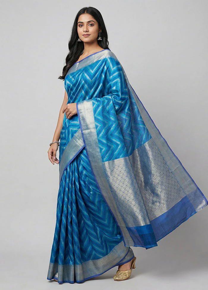 Blue Kanjivaram Silk Saree With Blouse Piece