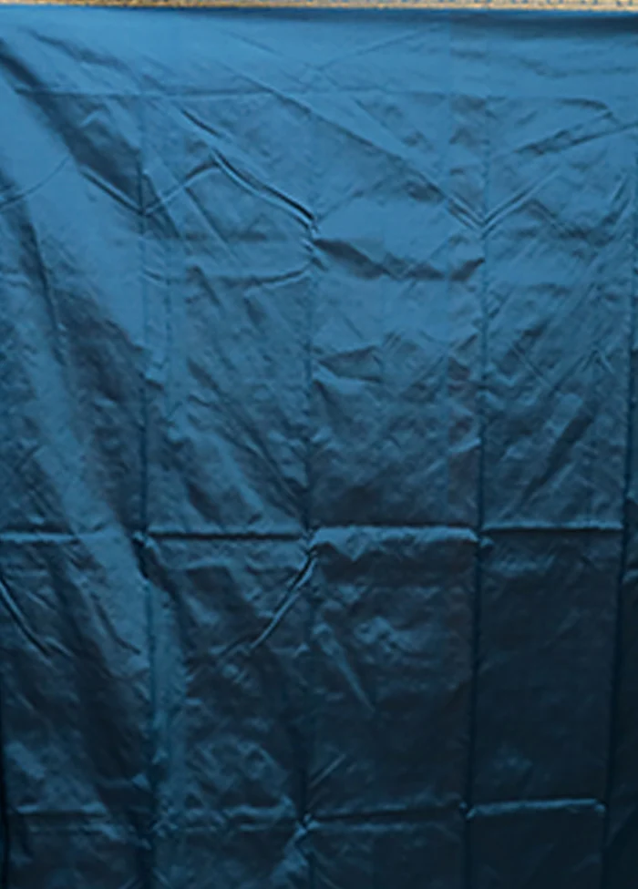 Blue Kanjivaram Silk Saree With Blouse Piece - Image 5