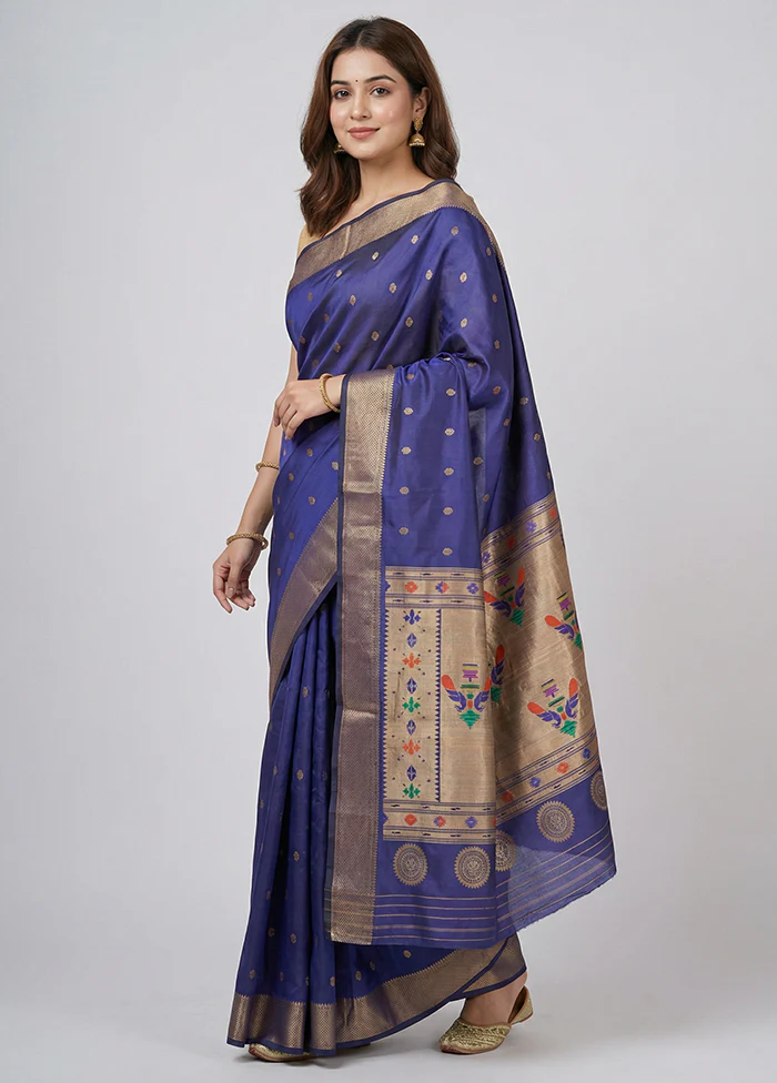 Blue Kanjivaram Silk Saree With Blouse Piece