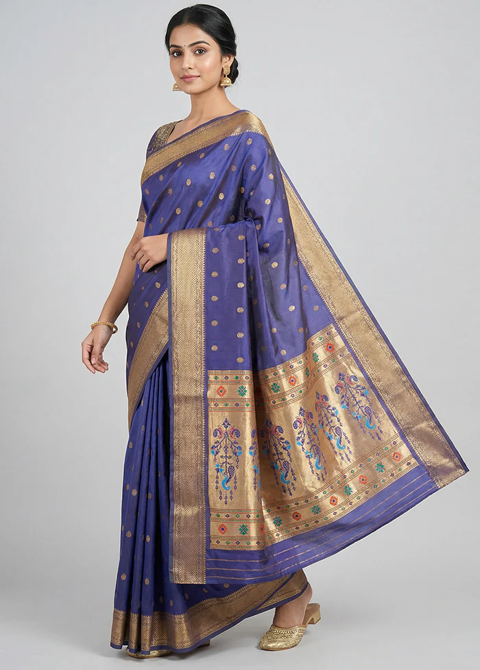Blue Kanjivaram Silk Saree With Blouse Piece