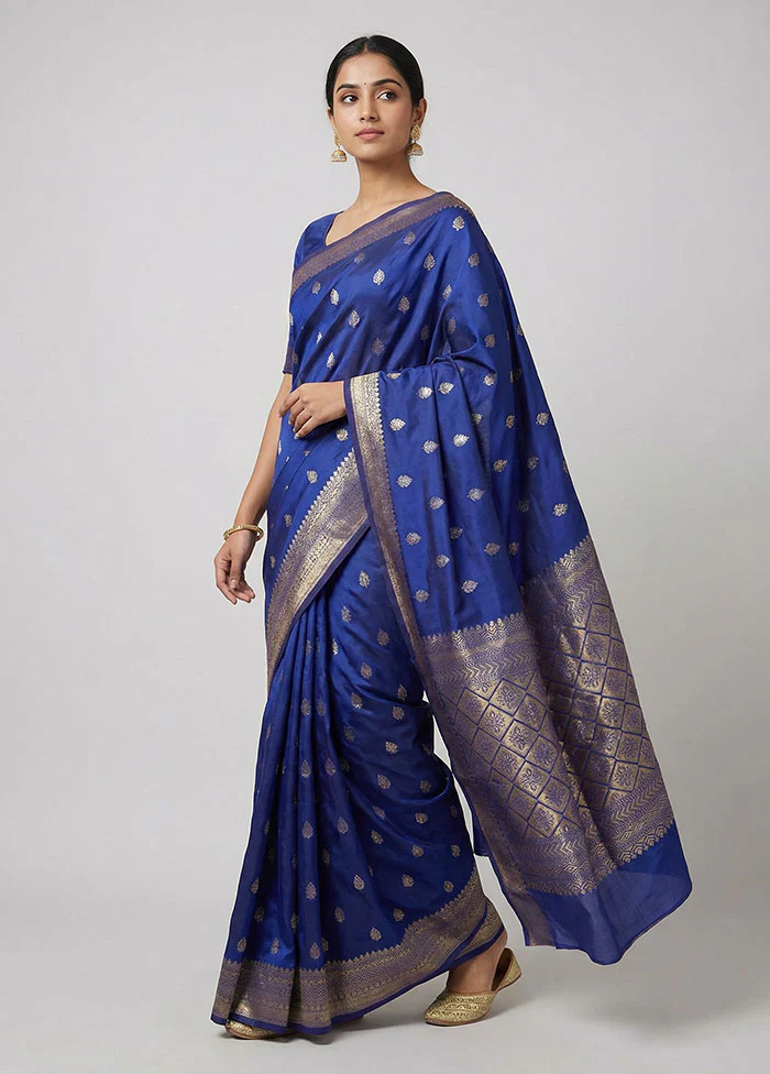 Blue Kanjivaram Silk Saree With Blouse Piece