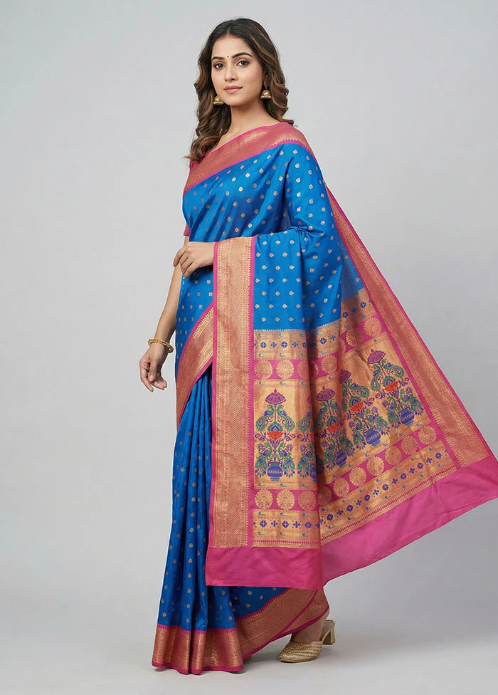 Blue Kanjivaram Silk Saree With Blouse Piece
