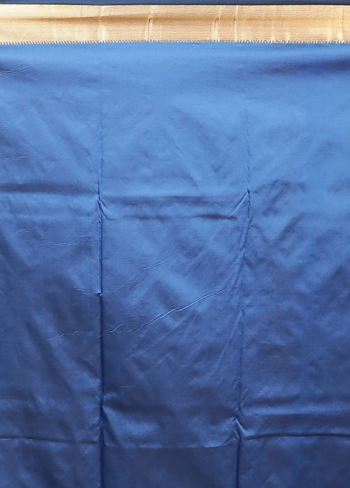 Blue Kanjivaram Silk Saree With Blouse Piece - Image 5