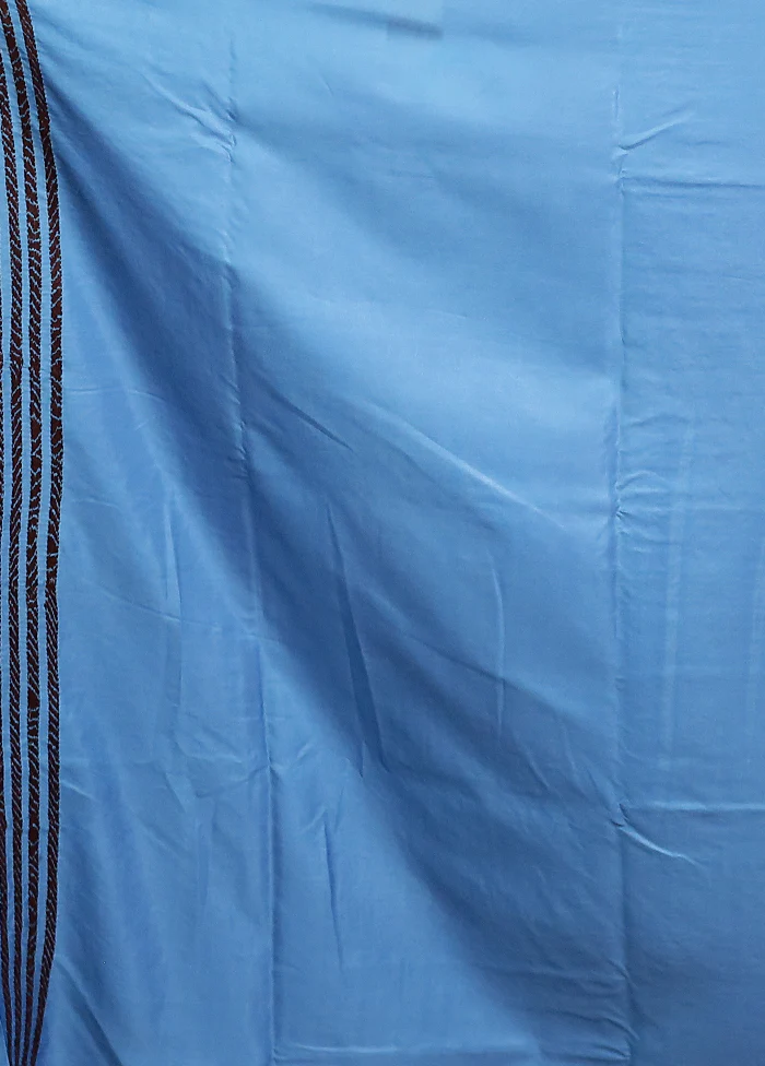 Blue Kantha Stitch Silk Saree With Blouse Piece - Image 5