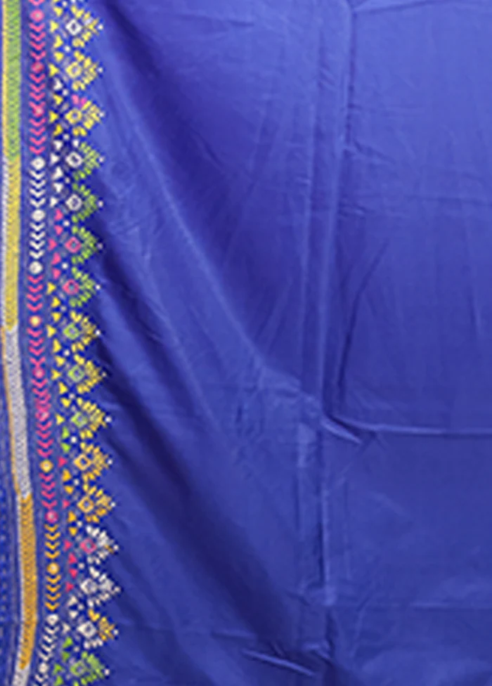 Blue Kantha Stitch Silk Saree With Blouse Piece - Image 5