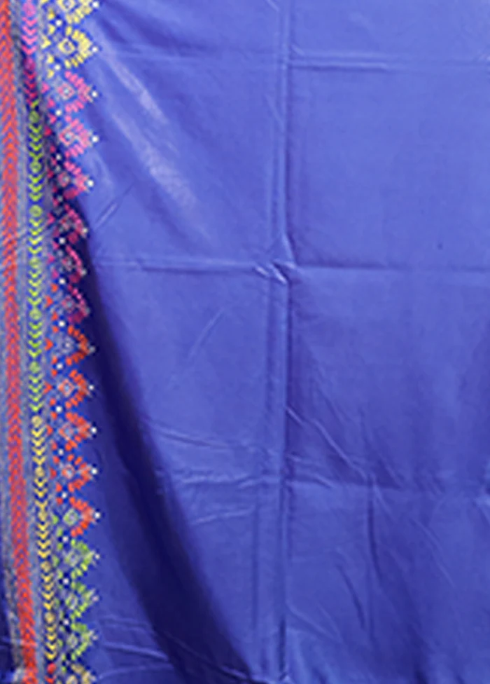 Blue Kantha Stitch Silk Saree With Blouse Piece - Image 5