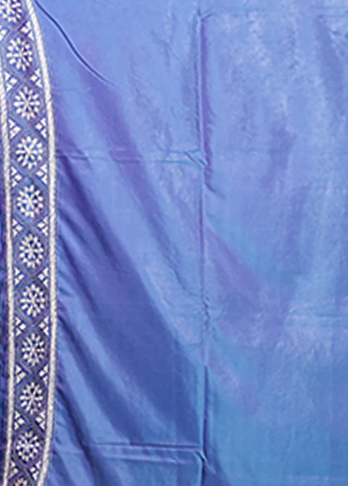 Blue Kantha Stitch Silk Saree With Blouse Piece - Image 5