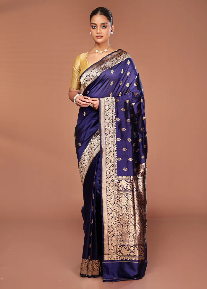 Blue Katan Pure Silk Saree With Blouse Piece - Image 2