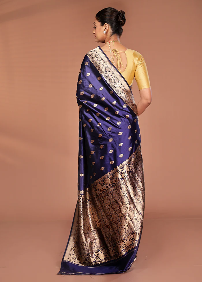 Blue Katan Pure Silk Saree With Blouse Piece - Image 3