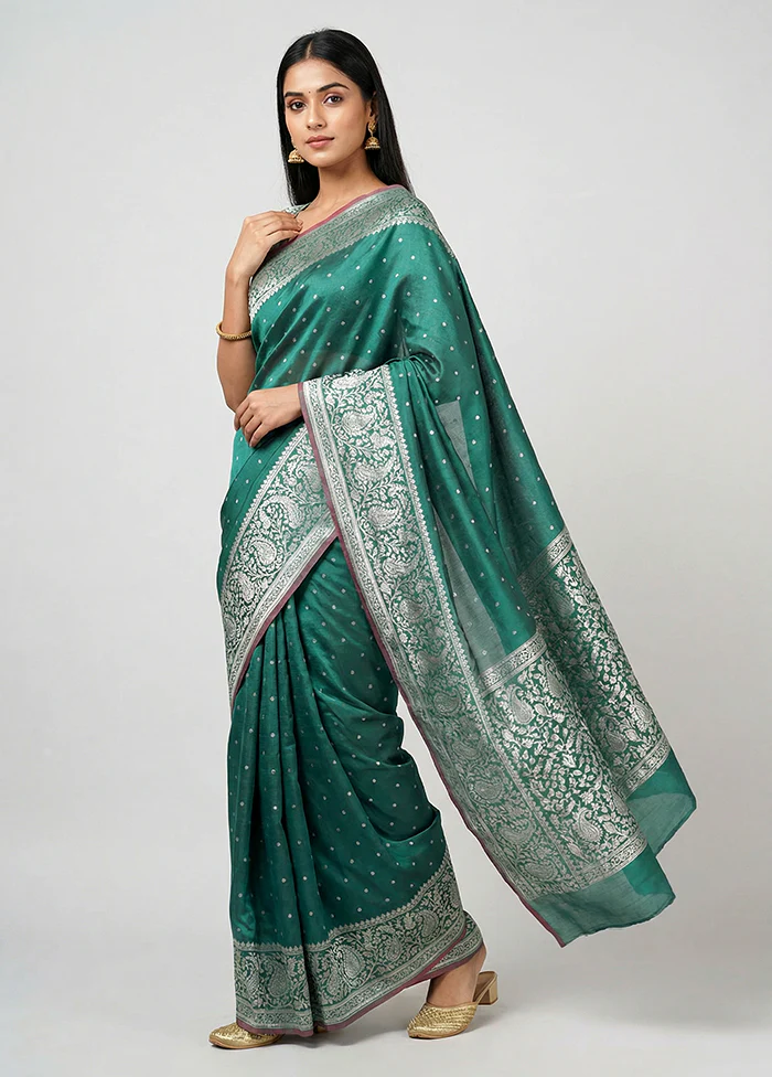 Blue Katan Silk Saree With Blouse Piece