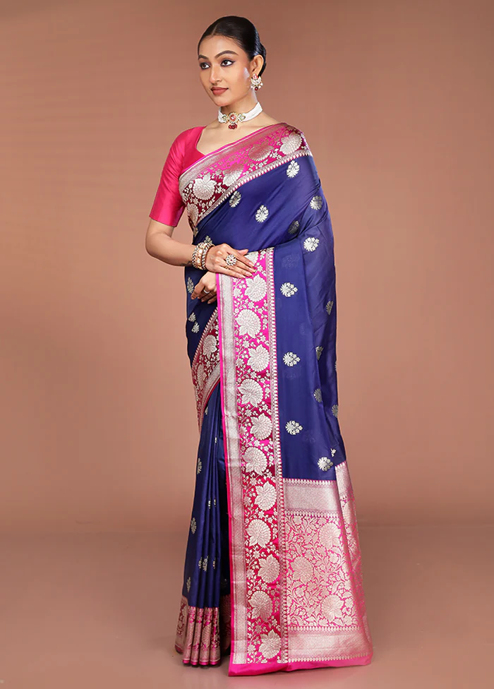 Blue Katan Silk Saree With Blouse Piece - Image 4
