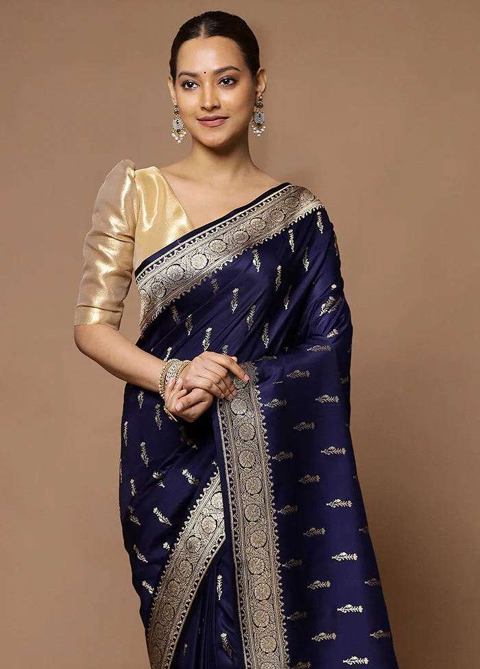 Blue Katan Silk Saree With Blouse Piece - Image 2