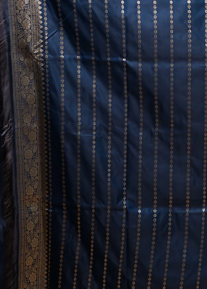 Blue Katan Silk Saree With Blouse Piece - Image 5