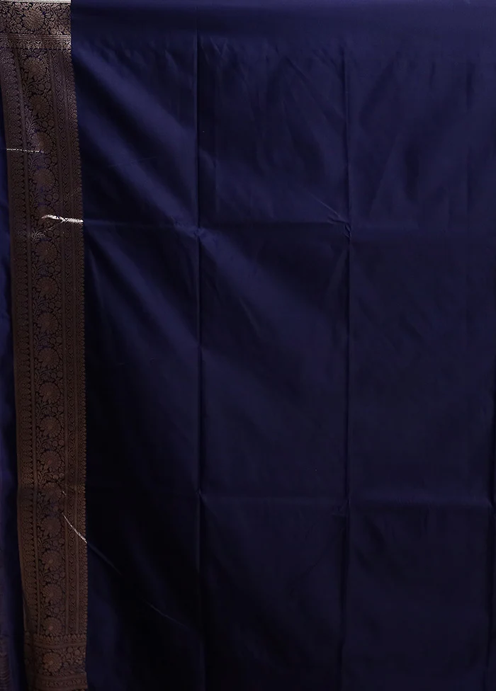 Blue Katan Silk Saree With Blouse Piece - Image 5