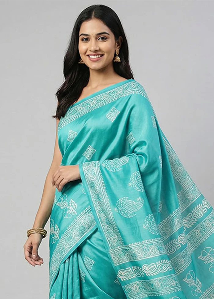 Blue Katan Silk Saree With Blouse Piece