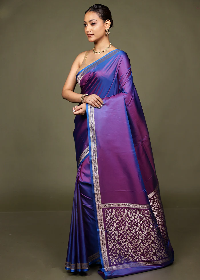 Blue Katan Silk Saree With Blouse Piece - Image 4