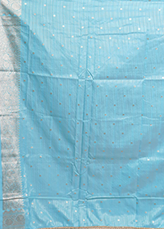 Blue Katan Silk Saree With Blouse Piece - Image 5