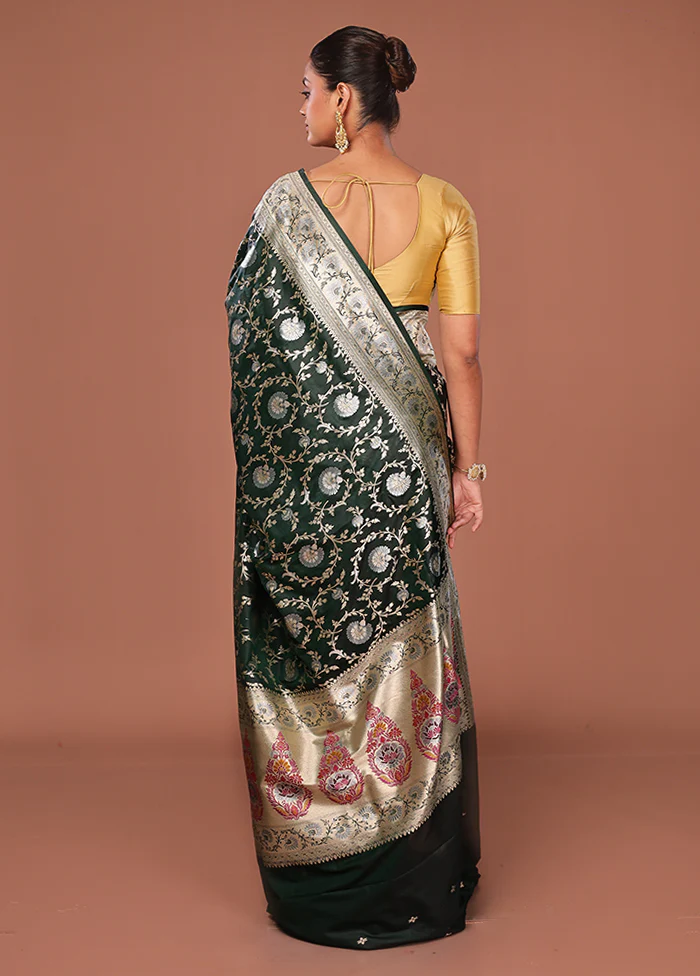 Green Katan Silk Saree With Blouse Piece - Image 3