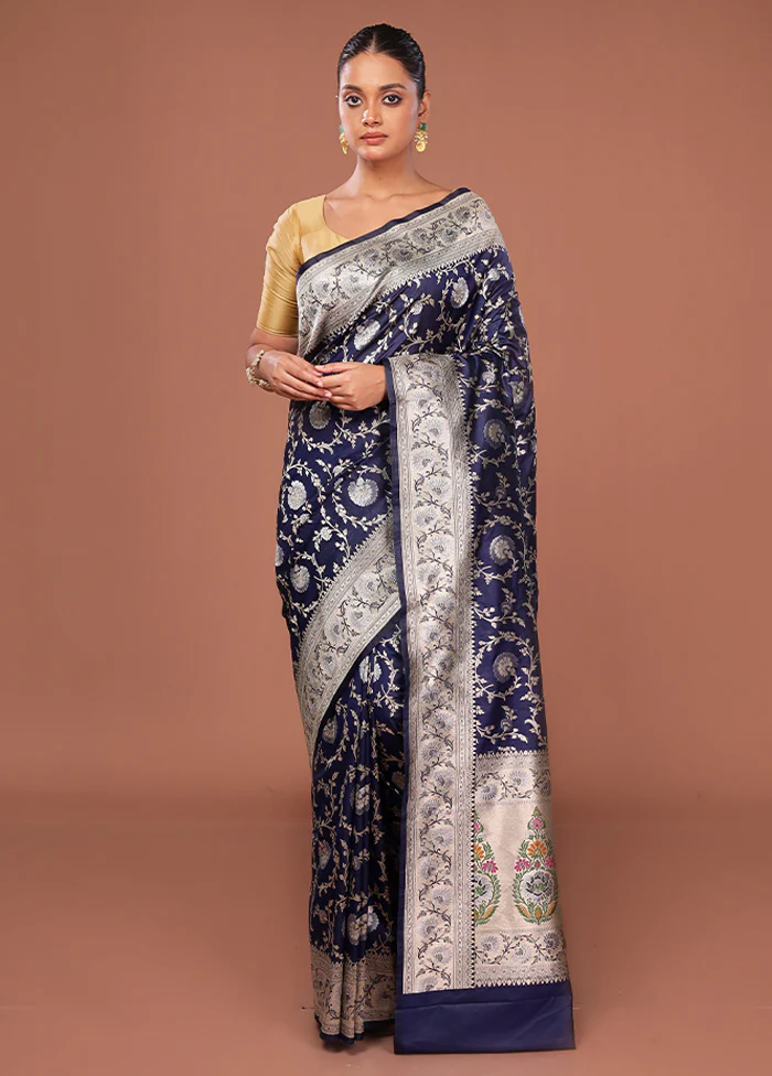 Blue Katan Silk Saree With Blouse Piece - Image 2