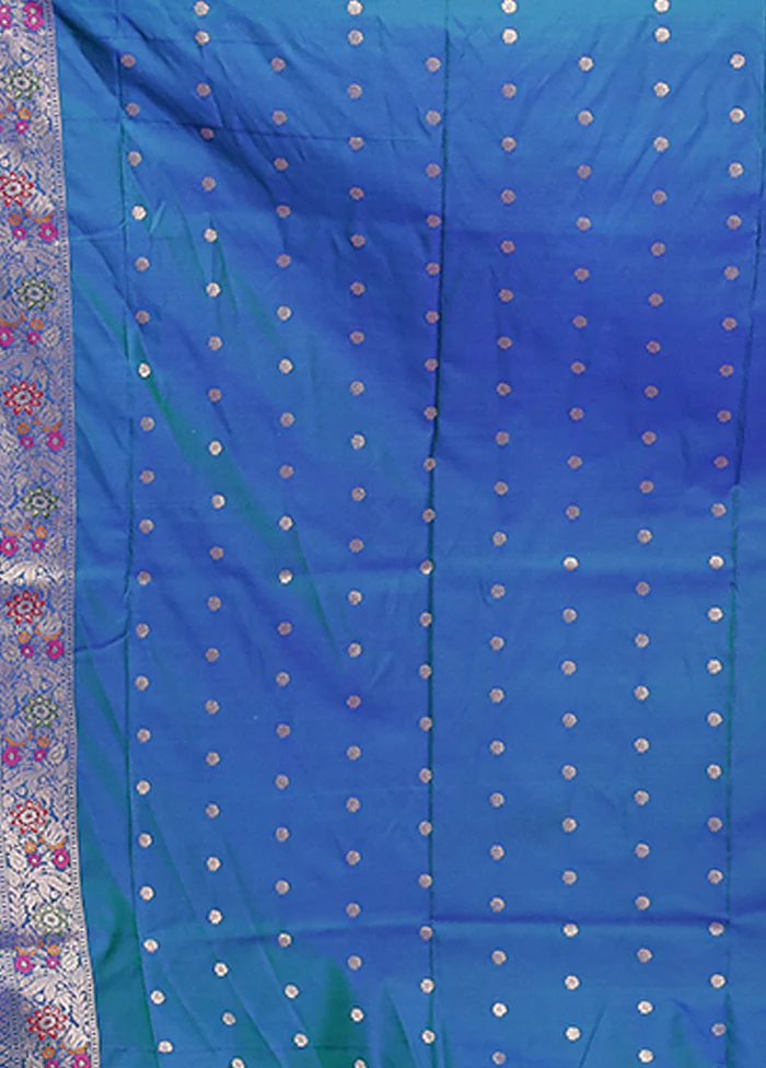 Blue Katan Silk Saree With Blouse Piece - Image 5