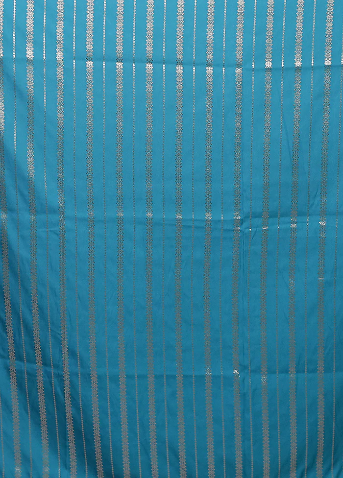 Blue Katan Silk Saree With Blouse Piece - Image 5