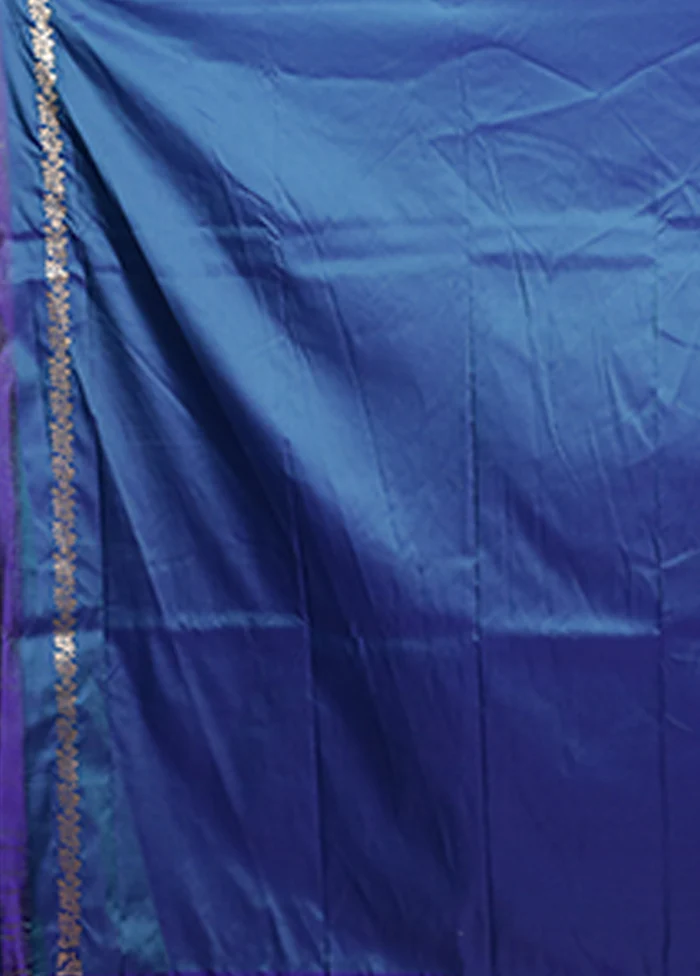 Blue Katan Silk Saree With Blouse Piece - Image 5
