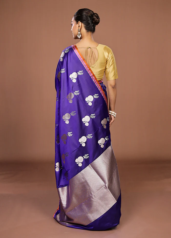 Purple Katan Silk Saree With Blouse Piece - Image 3