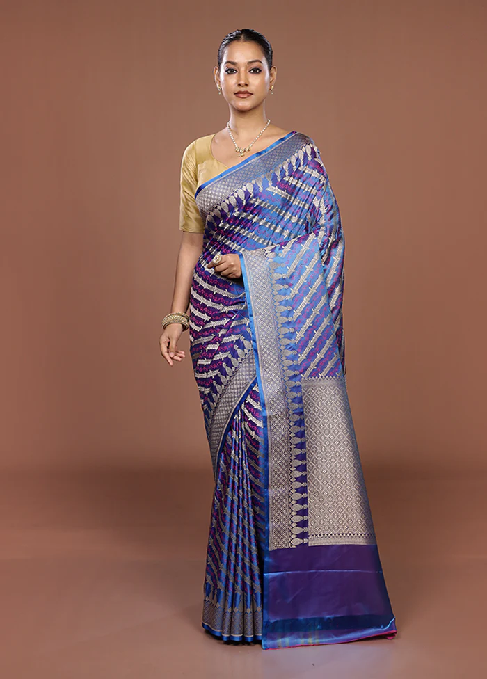 Blue Katan Silk Saree With Blouse Piece - Image 2