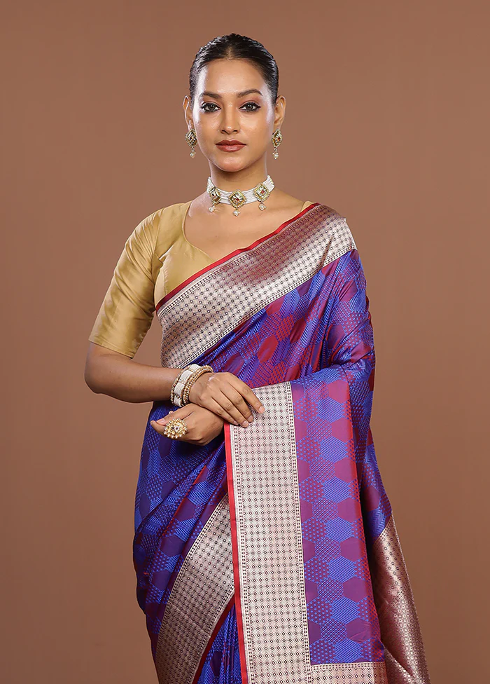 Blue Katan Silk Saree With Blouse Piece