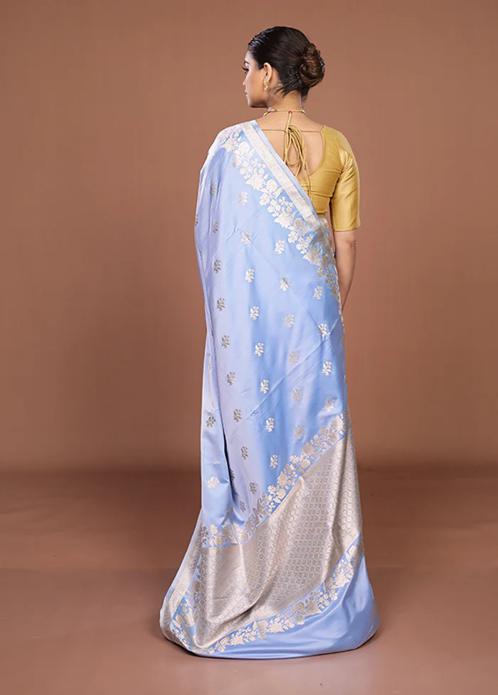 Blue Katan Silk Saree With Blouse Piece - Image 3