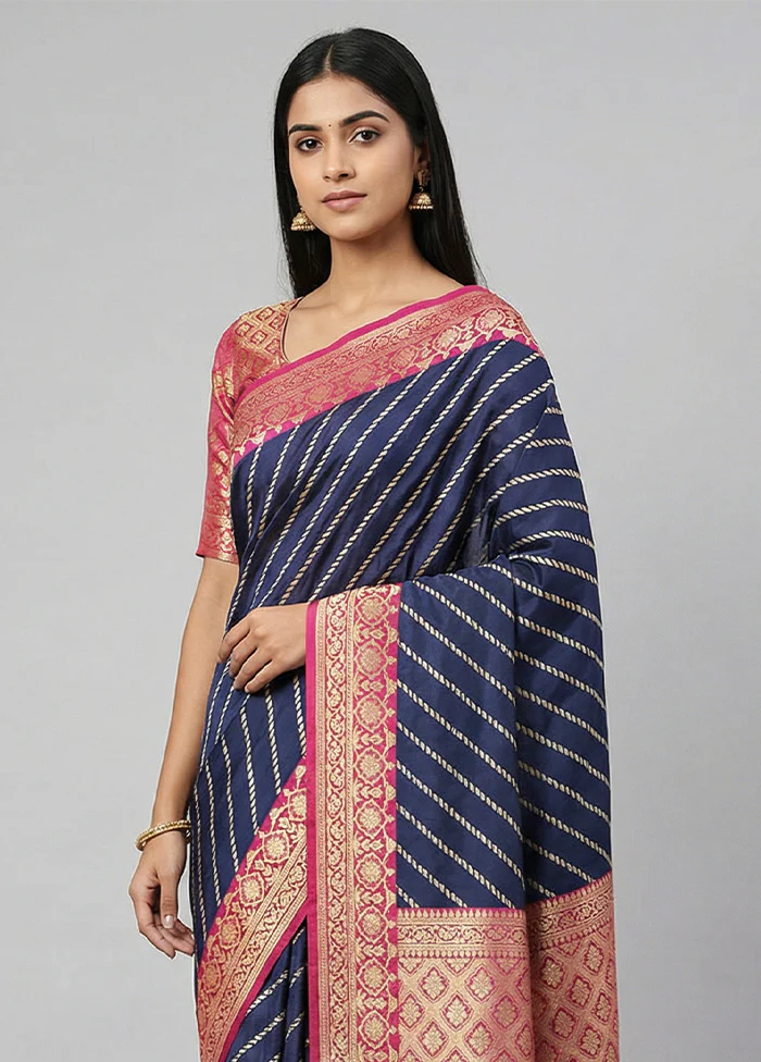 Blue Katan Silk Saree With Blouse Piece - Image 2