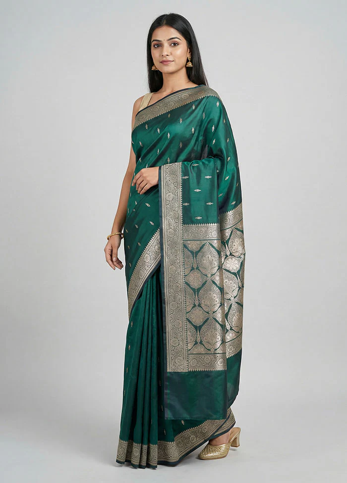 Blue Katan Silk Saree With Blouse Piece