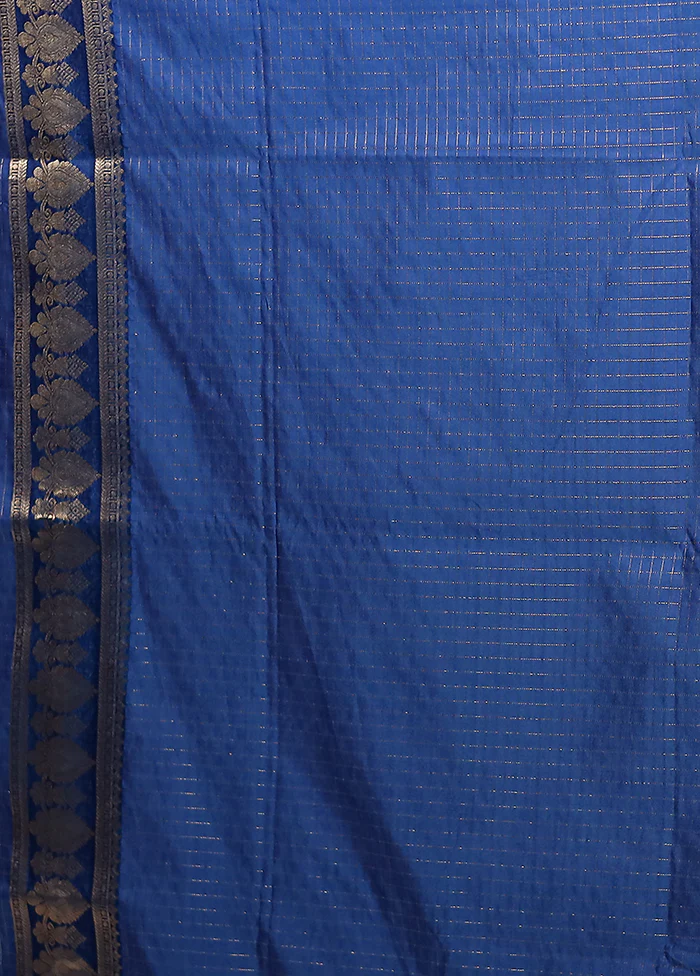 Blue Katan Silk Saree With Blouse Piece - Image 5
