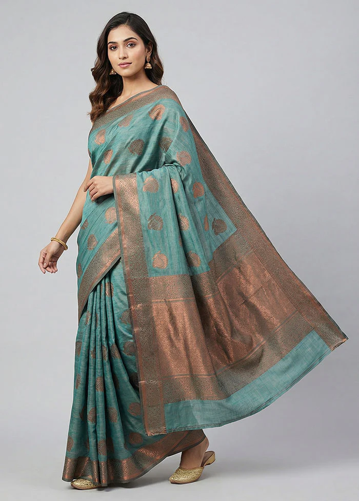 Blue Kora Silk Saree With Blouse Piece